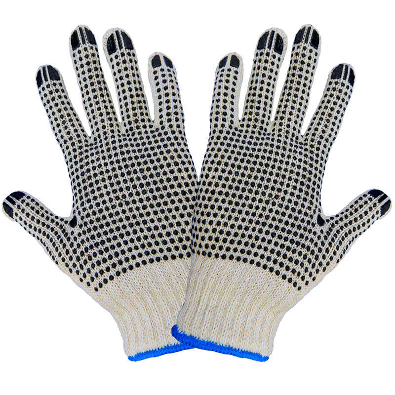 RW Base White Poly-Cotton Medium Work Glove - with Black PVC Dots - 9 x 5  1/2 - 6 count box